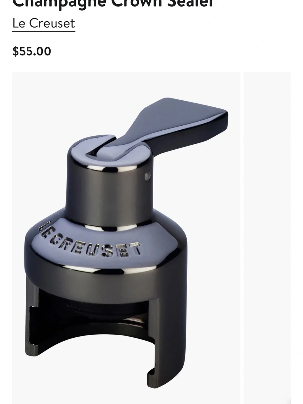 Le Creuset black nickel Champagne Crown Sealer
